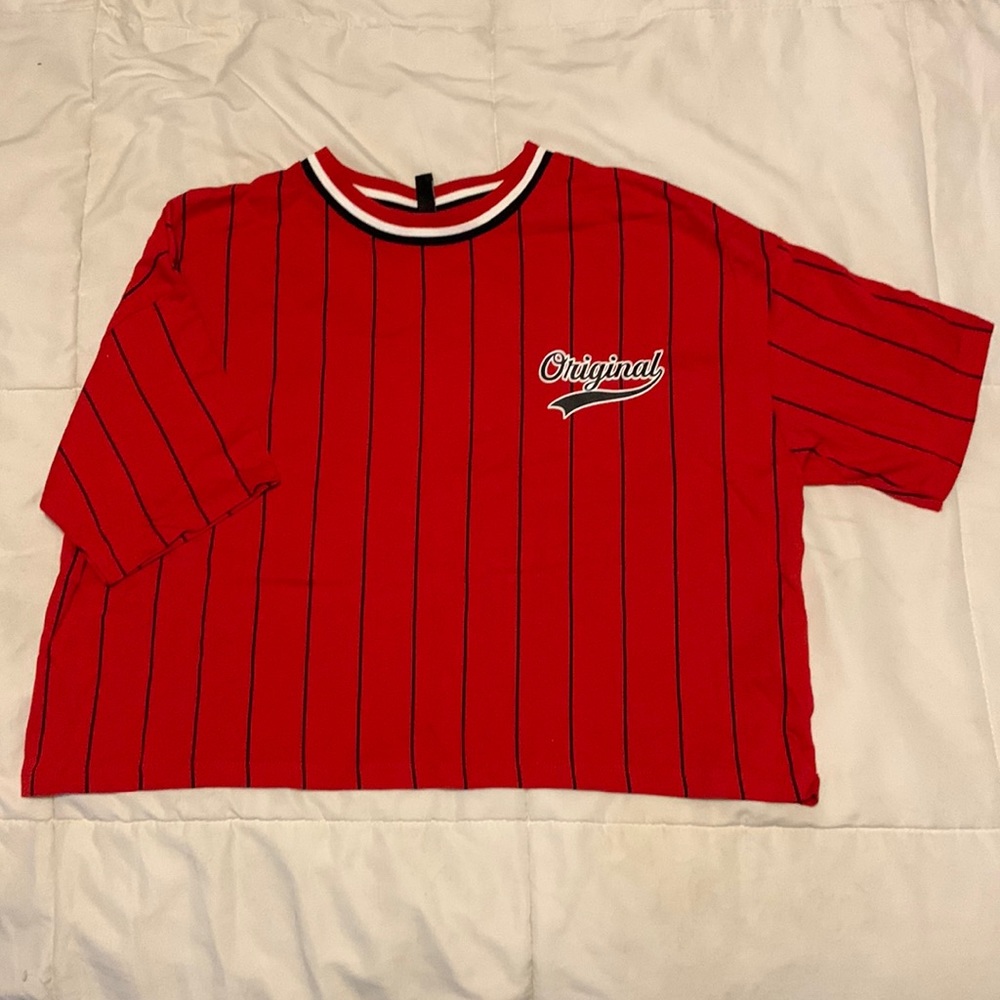 Divided Brand Baseball Striped wide crop tee size extra small